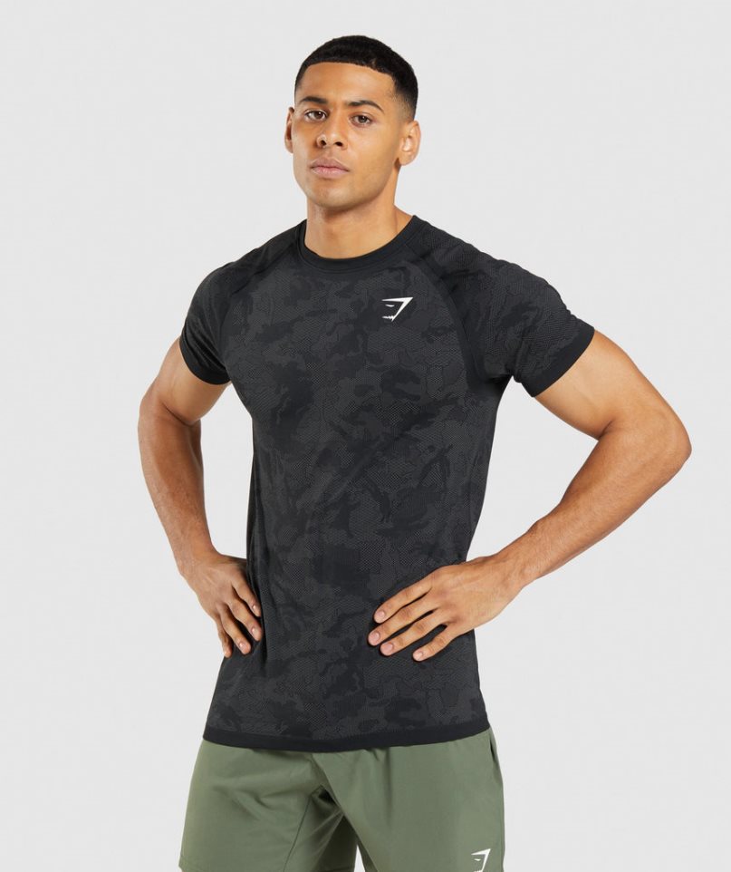 Men\'s Gymshark Geo Seamless T-Shirts Black | CA N31605